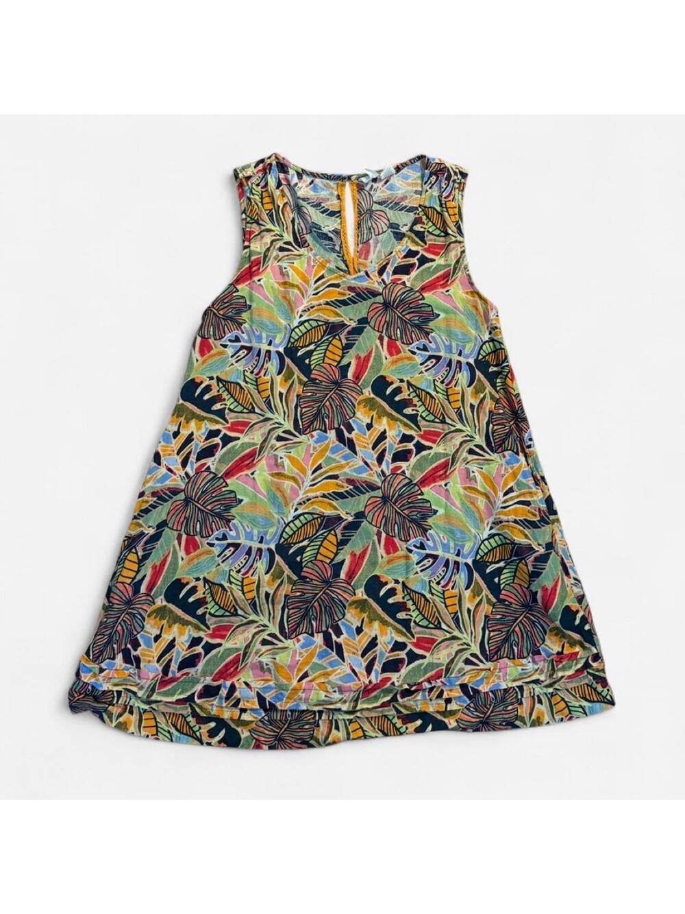 Multi colored tropical leaf print dress
